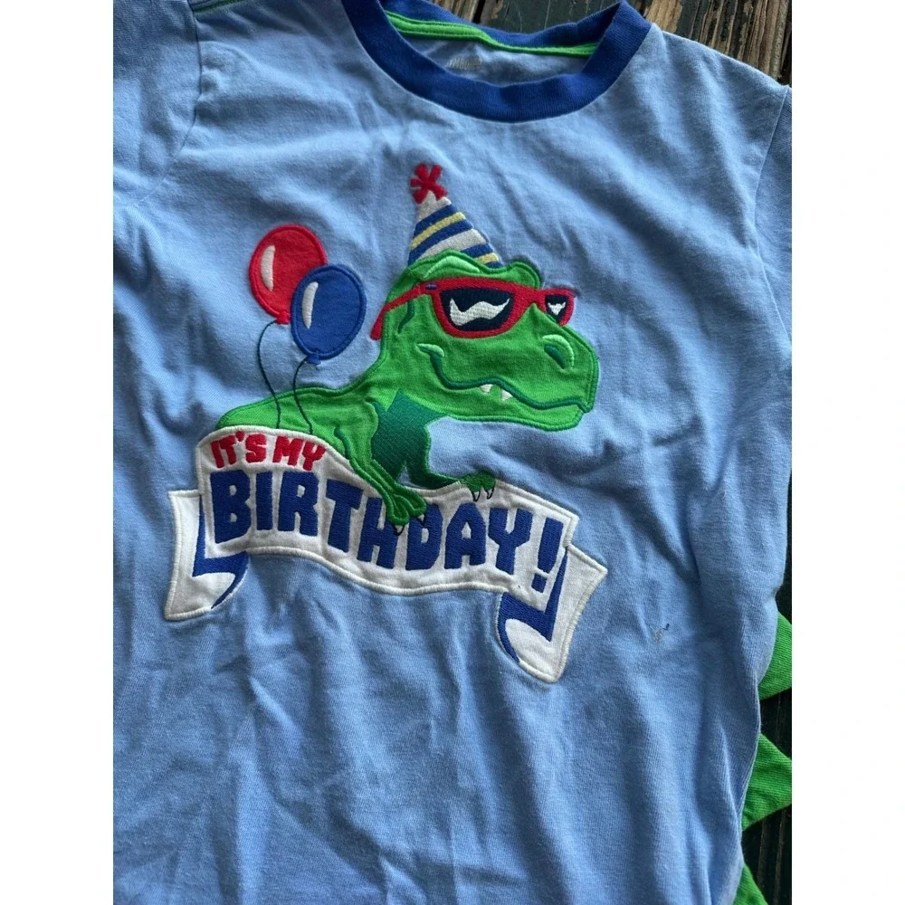 Gymboree Boys Blue Dinosaur Its‎ My Birthday T-Shirt Size 6 T-Rex 3D Spikes